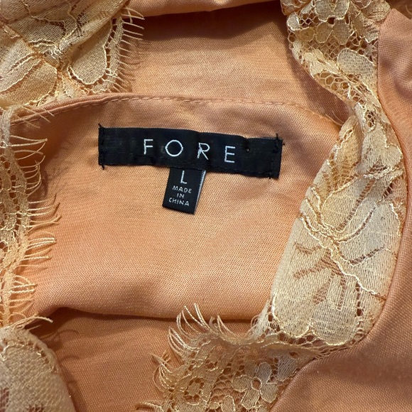 Women’s Lace Trim Satin- feel Bodysuit L FORE Peach Beige‎ Lingerie Camisole - Picture 8 of 10